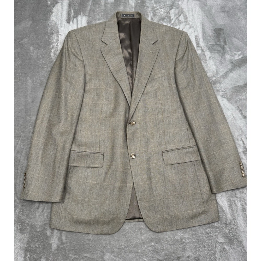 Oscar De La Renta Blazer Jacket Mens 42L Windowpane Plaid Silk Wool Sport Coat